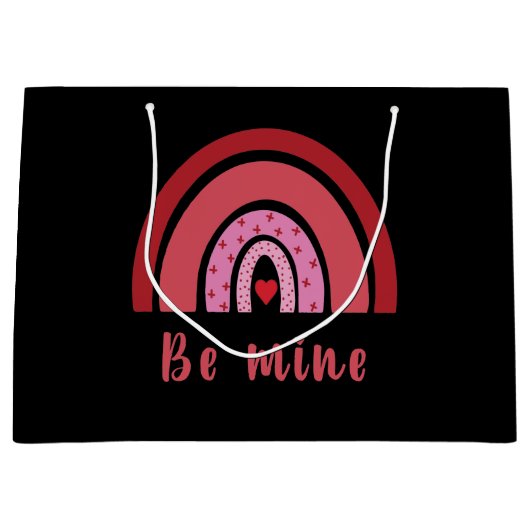 Be Mine Rainbowハートバレンタインデー ラージペーパーバッグ (正面)