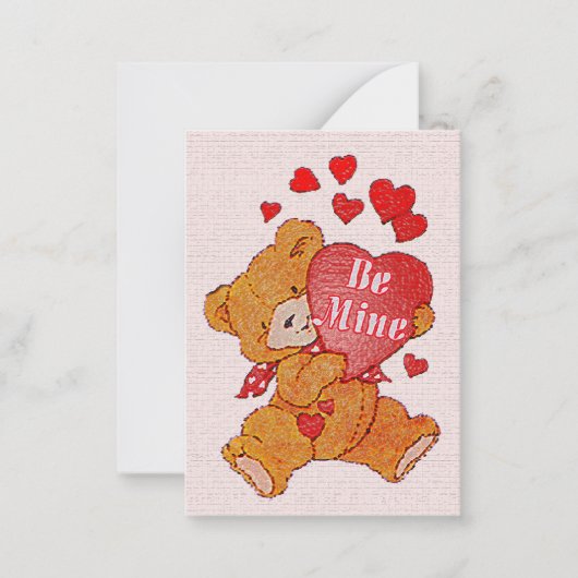 Be Mine Teddy Bear Valentine Mini Kids Cards ノートカード (正面)