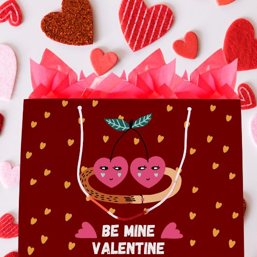 Be Mine Valentine, 2かわいいピンクのさくらんぼin Love ラージペーパーバッグ