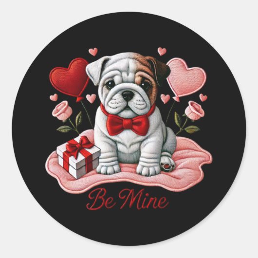 Be Mine Valentine Englishブルドッグシール ラウンドシール (正面)