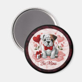 「Be Mine Valentine English Bulldog Round Magnet マグネット (正面/裏面)