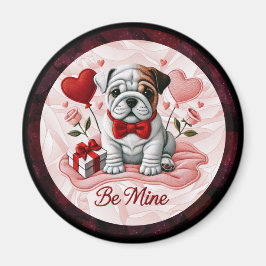 「Be Mine Valentine English Bulldog Round Magnet マグネット