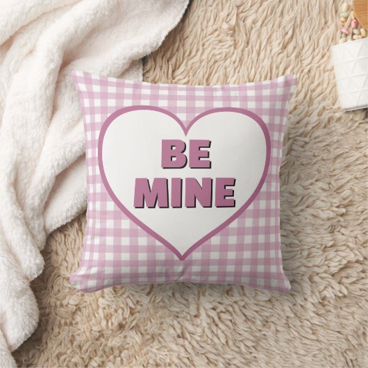 Be Mine Valentine Pink and White Plaid Gingham クッション (ブランケット)