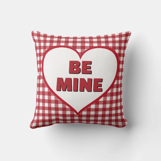 Be Mine Valentine Red and White Plaid Gingham クッション (裏面)