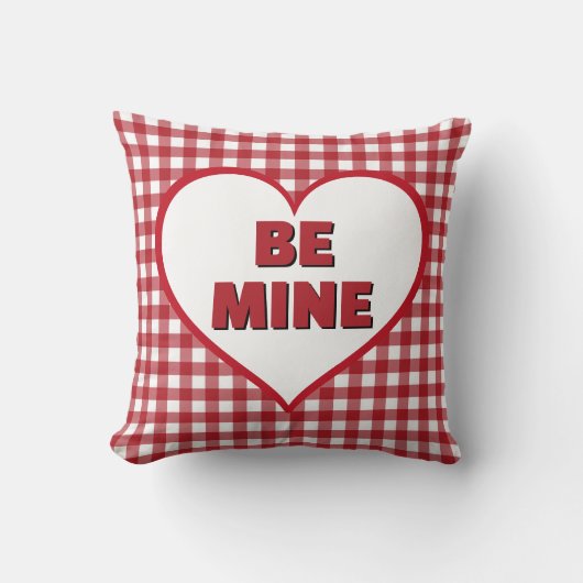 Be Mine Valentine Red and White Plaid Gingham クッション (正面)