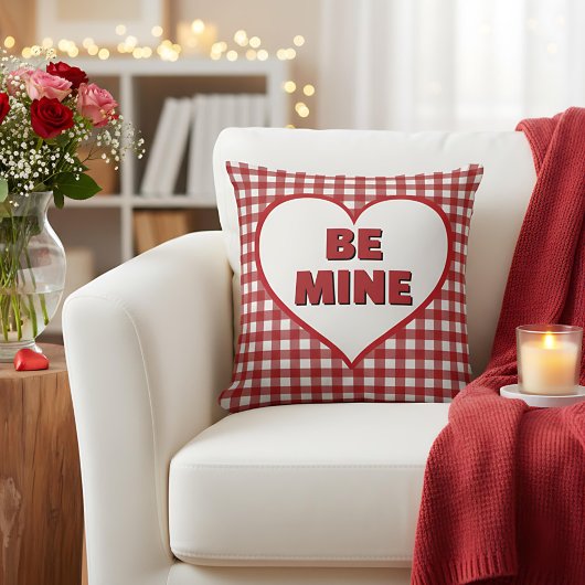 Be Mine Valentine Red and White Plaid Gingham クッション