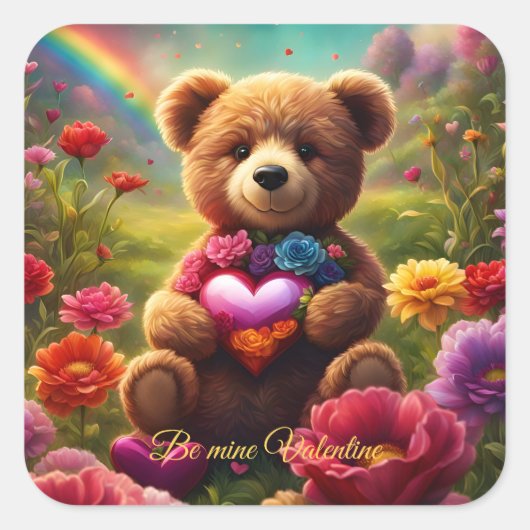 Be mine Valentine Teddy 1 スクエアシール (正面)