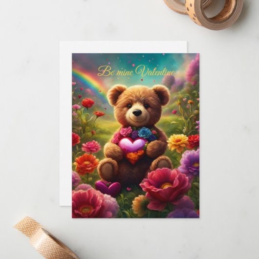 Be mine Valentine Teddy 1 ノートカード (正面/裏面インサイチュ)
