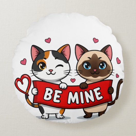 BE MINE Valentine's Cats | Cute Kittens with Love ラウンドクッション (正面)