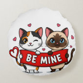 BE MINE Valentine's Cats | Cute Kittens with Love ラウンドクッション (裏面)