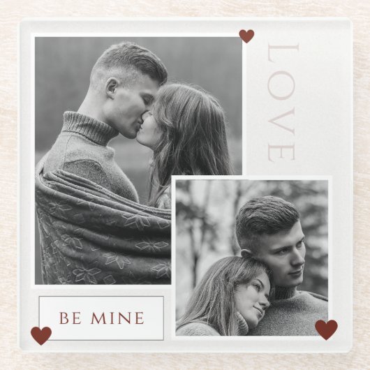 Be Mine Valentine's Dayカップルの写真の愛 ガラスコースター (正面)