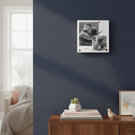 Be Mine Valentine's Dayカップルの写真の愛 スクエア壁時計