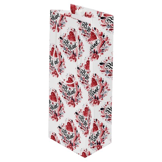 Be Mine Valentine's Dayハートと花 ワインギフトバッグ (正面アングル)