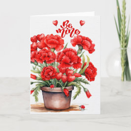 Be Mine Valentine's Dayレッドカーネーションとハート シーズンカード