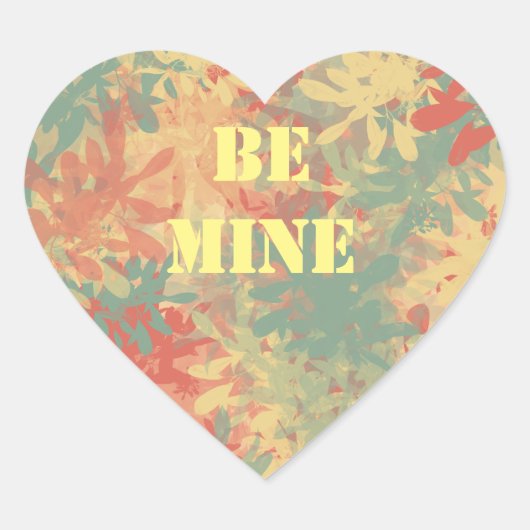 Be Mine Valentines Neutral Color Leaf Pattern ハートシール (正面)