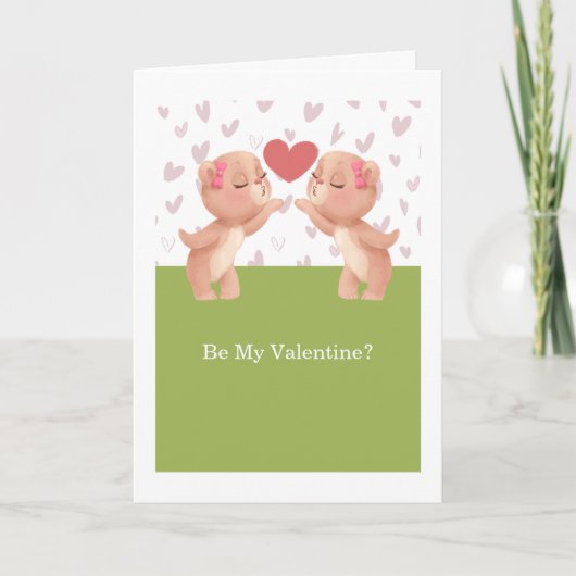 Be Myバレンタインゲイレズビアンテディベアとハート シーズンカード (正面)