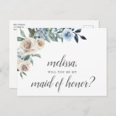 Be Myメイド・オブ・オーナー（花嫁付き添い人）ほこりっぽい青い花Boho インビテーションポストカード (正面/裏面)