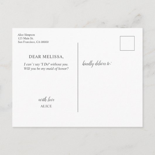 Be Myメイド・オブ・オーナー（花嫁付き添い人）ほこりっぽい青い花Boho インビテーションポストカード (裏面)