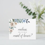 Be Myメイド・オブ・オーナー（花嫁付き添い人）ほこりっぽい青い花Boho インビテーションポストカード (スタンド正面)