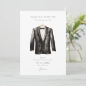 Be My花婿介添人ウォーターカラーブラック&ホワイトタキシード 招待状 (スタンド正面)