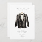 Be My花婿介添人ウォーターカラーブラック&ホワイトタキシード 招待状 (正面/裏面)