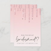 Be My Bridesmad Pinkグリッターイヤリングホルダー サンキューカード (正面/裏面)