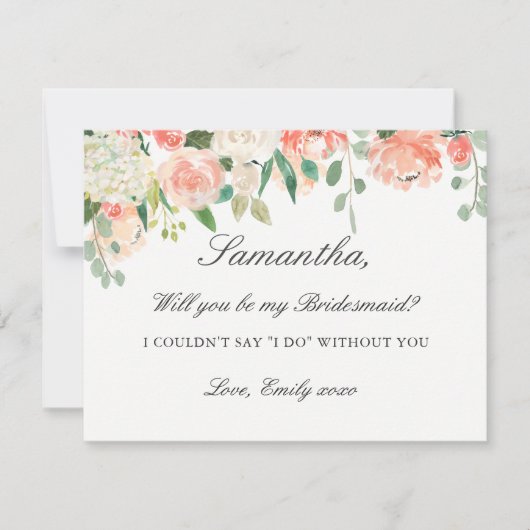Be My Bridesmaidカードピーチフローラ 招待状 (正面)