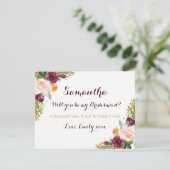 Be My Bridesmaidカードブルゴーニュ金ゴールドフローラグリッター 招待状 (スタンド正面)