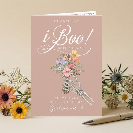 Be My Bridesmaid? Gothic Skeleton Boho Wildflowers カード
