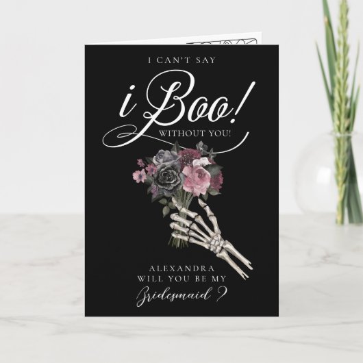 Be My Bridesmaid? Gothic Skeleton Floral Bouquet カード (正面)