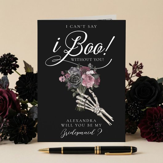 Be My Bridesmaid? Gothic Skeleton Floral Bouquet カード