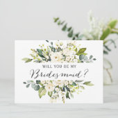 Be My Bridesmaid White Rosesフローラブーケ 招待状 (スタンド正面)