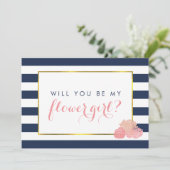 Be My Flower Girlカード | ネイビーストライプ赤面牡丹 招待状 (スタンド正面)