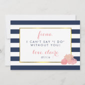 Be My Flower Girlカード | ネイビーストライプ赤面牡丹 招待状 (裏面)