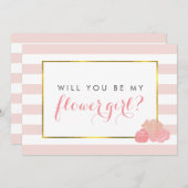 Be My Flower Girlカード |ピンクストライプ赤面牡丹 招待状 (正面/裏面)