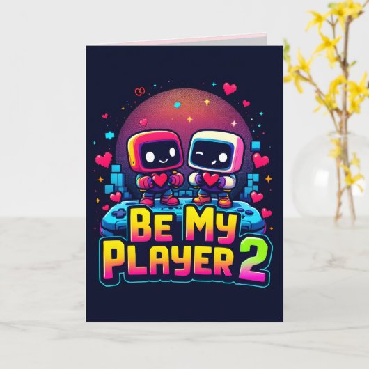 Be My Player 2 Greeting Card – Cute Gamer Love カード (黄色い花)