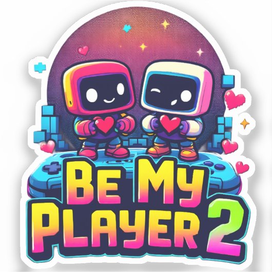 Be My Player 2 Sticker – Retro Love Pixel Art シール (正面)