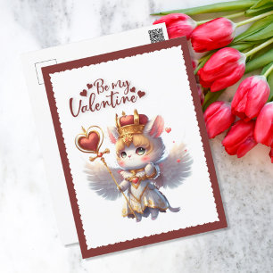 Be My Valentineかわいいチビ（小さくかわいく書いた感じ）猫バレンタイン シーズンポストカード