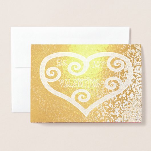 Be My Valentineハートスワール光沢のあるパターン&引用文 箔カード (封筒付き正面)