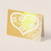 Be My Valentineハートスワール光沢のあるパターン&引用文 箔カード (正面)