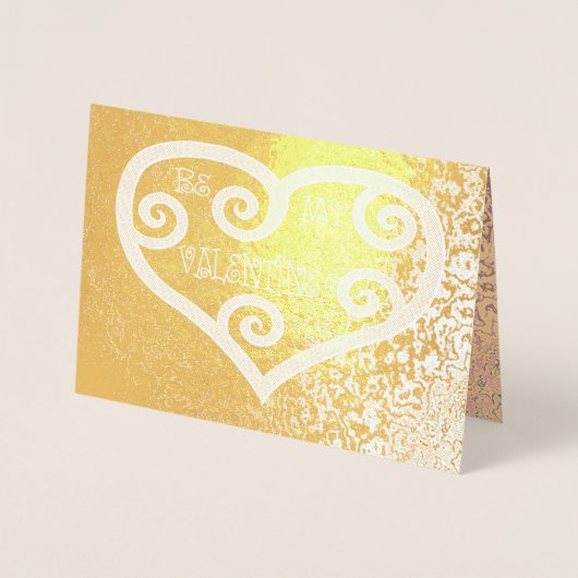 Be My Valentineハートスワール光沢のあるパターン&引用文 箔カード (正面)