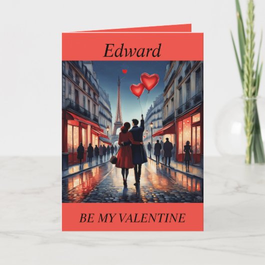 BE MY VALENTINE赤いハートバルーン編集可能カード シーズンカード (正面)