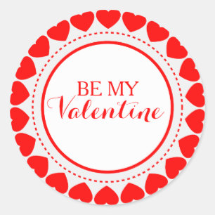 Be My Valentine赤いハート円枠 ラウンドシール
