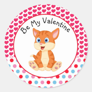 Be My Valentine ストライプの Kittenステッカー ラウンドシール