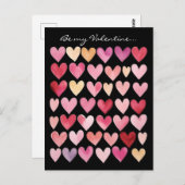 Be My Valentine – 赤、ピンク、黄色のハート ポストカード (正面/裏面)