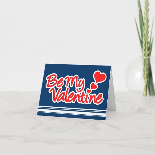 "Be my Valentine"青いカードに赤と白 シーズンカード (正面)