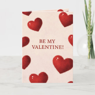 Be My Valentine Card with Fuzzy Red Hearts Romanti シーズンカード