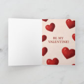 Be My Valentine Card with Fuzzy Red Hearts Romanti シーズンカード (内部)