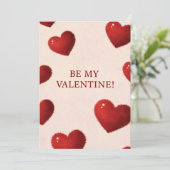 Be My Valentine Card with Fuzzy Red Hearts Romanti 招待状 (スタンド正面)