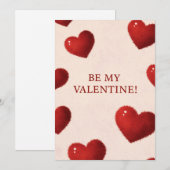 Be My Valentine Card with Fuzzy Red Hearts Romanti 招待状 (正面/裏面)
